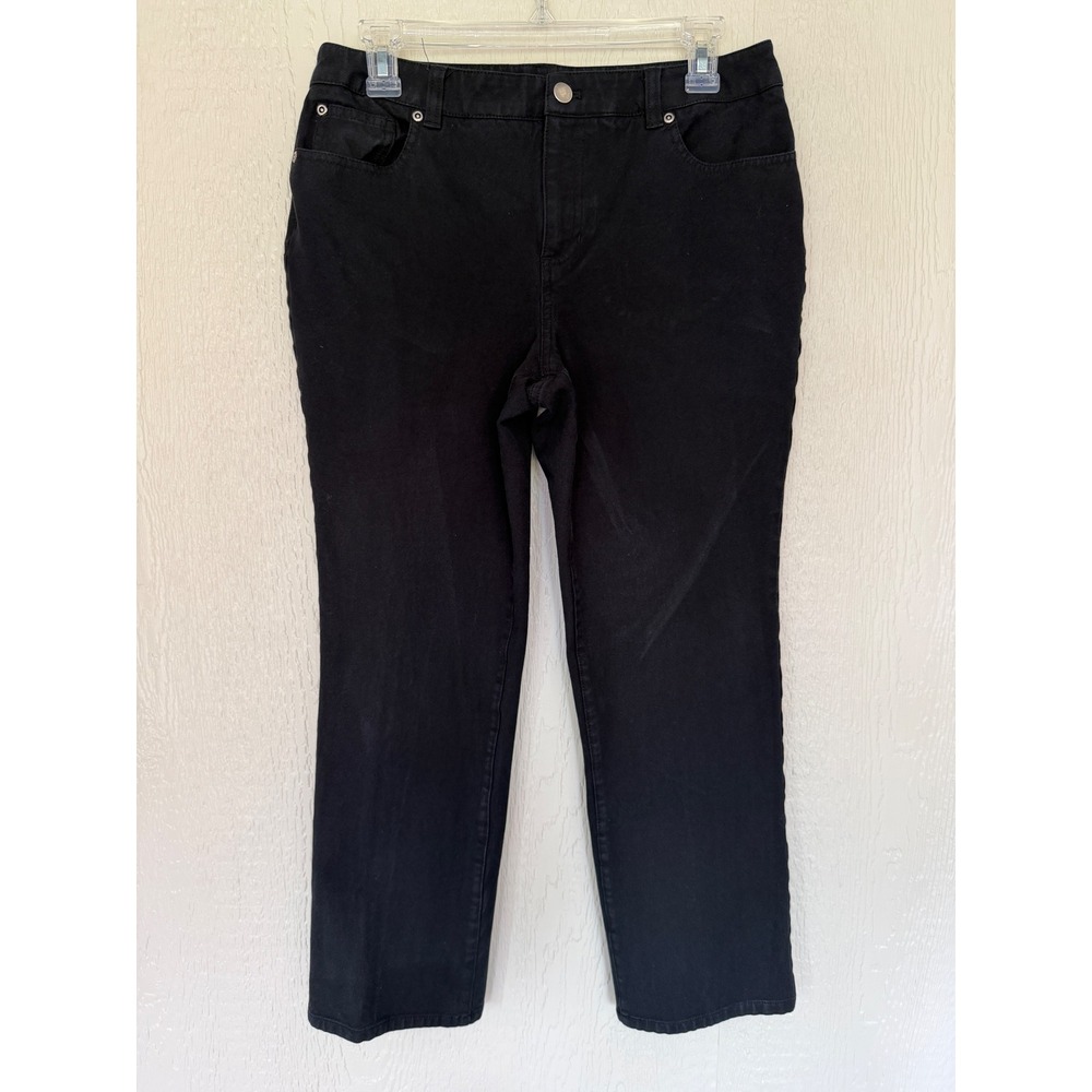 Laura Ashley Black Straight Leg Pants Petite 8P Cotton Blend Casual Trousers EUC